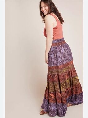 ANTHROPOLOGIE Colima Maxi Dress XL Snake Print Boho